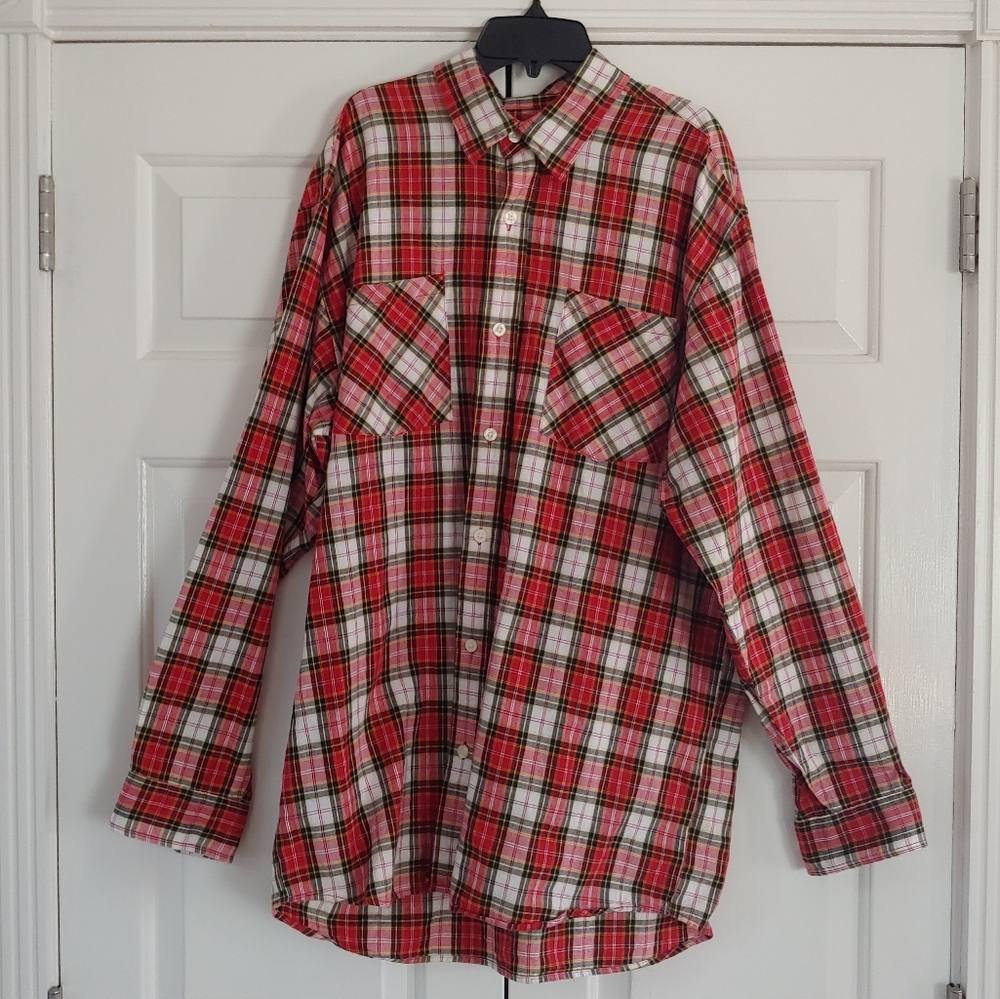 Carhartt Button Down Shirt Red Black white Long Sleeve Plaid Casual Mens Large